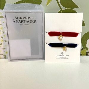 NWT Sezane tie bracelets in red and blue velvet